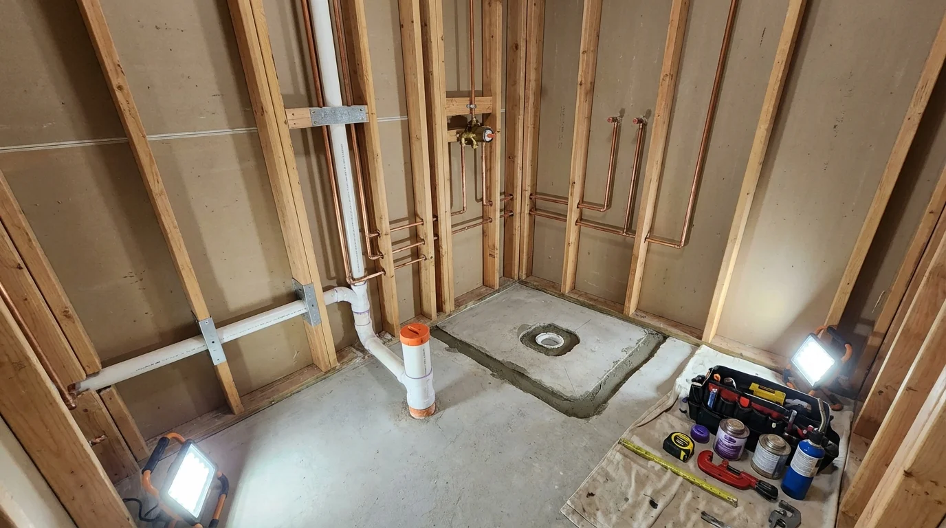 Bathroom rough-in plumbing during remodel by Johns Plumbing LLC in Cabool