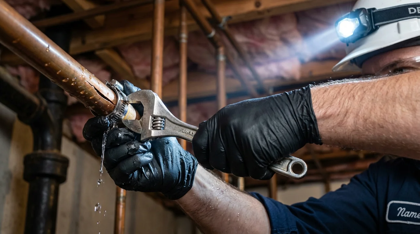 Emergency pipe clamp repair being performed by a Johns Plumbing LLC plumber in Cabool