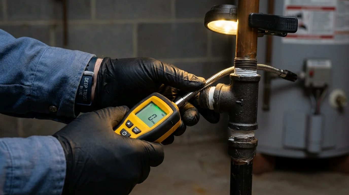 Gas leak detection with electronic sniffer by Johns Plumbing LLC in Cabool