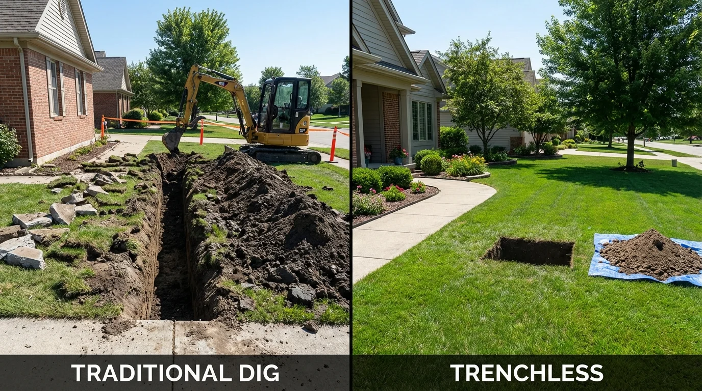 Trenchless sewer repair with minimal yard damage versus traditional excavation in Cabool, MO